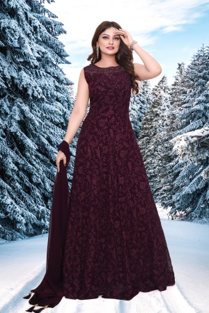 Exclusive  Wine Georgette  Gown 